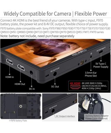 Feelworld F5 Pro V4 6 Touch Screen DSLR Camera Monitor - 3D LUT, F970 Kit, Wireless Transmission - IPS FHD 1920x1080, 4K HDMI, Tilt Arm - Buy Online on GoSupps.com