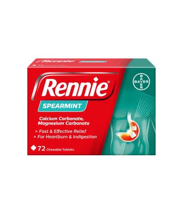 Rennie Antacids Spearmint Flavour 72 Count (Pack of 1)