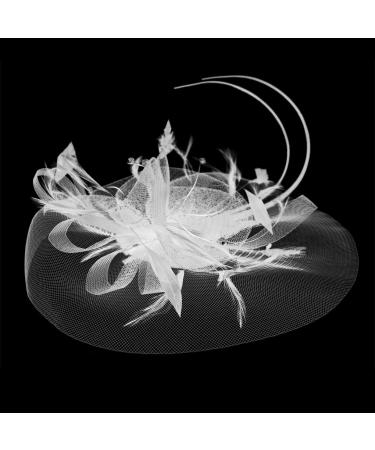 Jiahg Ladies Fascinator Flowers Net Headdress - Elegant White Hair Clip Hat for Parties & Church - Buy Online on GoSupps.com