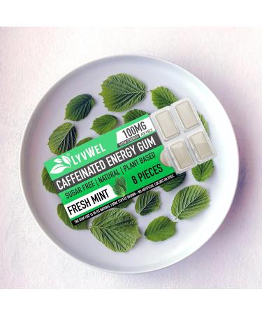 LyvWel Energy Gum - 100mg Caffeine | All Natural Sugar-Free Pre-Workout Boost (Mint) - 3 Pack Energy Supplement - Buy Online on GoSupps.com