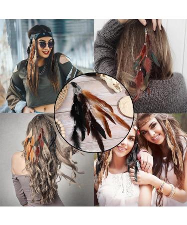 Oenothera 6 Pieces 3 Feather Hair Clips Indian Feather Headband Hippie Boho Headpiece for Women and Girls - Buy Online on GoSupps.com