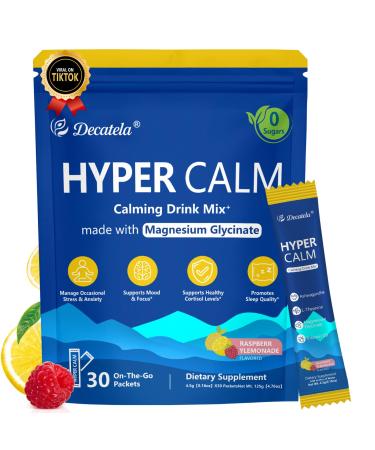 HyperCalm Super Cortisol Drink w. Magnesium Glycinate Powder L-theanine Ashwagandha Vitamin D3 30 Share Raspberry Lemonade Electrolytes Powder No Sugar Helps with Sleep and relieves Stress 4.76 Ounce (Pack of 1)
