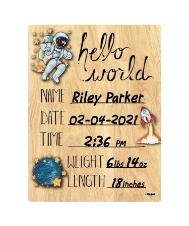 Cohas Hello World Newborn Baby Announcement Wood Sign | Space Theme | 5x7 Inches | Black Marker Included - Buy Online on GoSupps.com