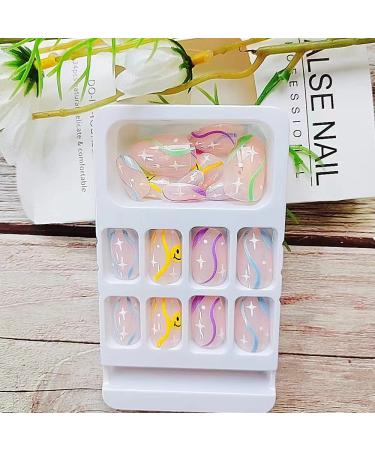 24 Pcs French Press Fake Nails - Cute Smiley Face Design Oval Stick-On Acrylic Nails for Women & Girls | International Shipping Available - Buy Online on GoSupps.com