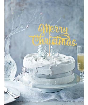 LeeLeeAn Merry Christmas Cake Topper - Gold Glitter Merry Christmas Cake Decoration Happy New Year Cake Topper Christmas Party Decoration Supplies Golden Glitter Winter Holiday Cake Decor (mc1) - Buy Online on GoSupps.com