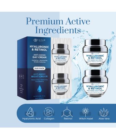 Clear Beauty Hyaluronic Acid & Retinol Face Moisturizer - Dermatologist Tested Anti Aging Korean Skin Care Day And Night Hydration Smooths Fine Lines Firms Skin Vegan Clean Duo Pack Hyaluronic & Retinol (Day & Ni  - Buy Online on GoSupps.com
