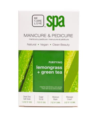 Lemongrass + Green Tea 4-in-1 Manicure & Pedicure Spa Set Exfoliate Hydrate & Refresh Skin | Dead Sea Salt Soak Sugar Scrub Moisture Mask & Massage Cream | Professional & Home Uses