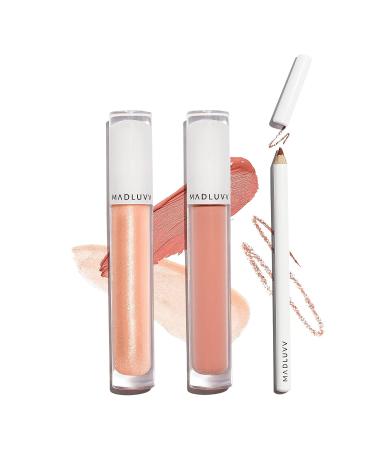 MADLUVV Rich Lip Kit - The Essential Nude Collection: Pinky Matte Lipstick, Shimmer Gloss, Liner - Buy Online on GoSupps.com