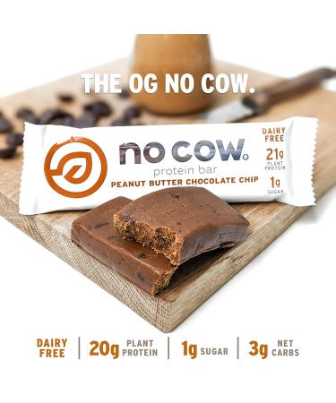 No Cow Protein Bar - Peanut Butter Chocolate Chip | 12 Bars (2.12 oz Each) - Vegan, Dairy-Free, High Protein Snack - Buy Online on GoSupps.com
