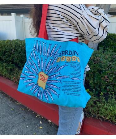 Jseven Trader Joe's Sardine Reusable Shopping Bag - Durable 100% Cotton Blue Perfect for Eco-Friendly Shopping - Buy Online on GoSupps.com