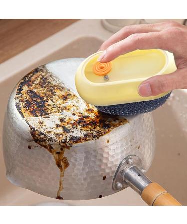 Soap Dispensing Palm Brush - Automatic Kitchen Scrub Brush - Two Brush Heads Easy Grip Non-Stick Oil Dish Soap Scrubber for Pots Pans Gyouza Yellow - Buy Online on GoSupps.com