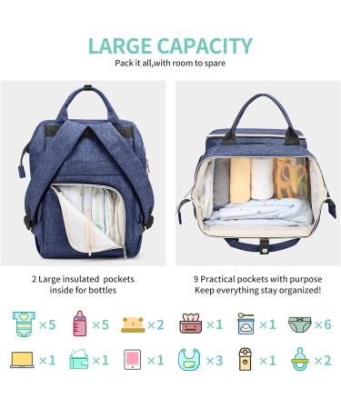 Viedouce Waterproof Baby Changing Bag | Large Capacity Diaper Backpack with Diaper Support & Stroller Straps - Blue - Buy Online on GoSupps.com