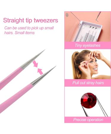 Sularpek 2 Pcs Stainless Steel Tweezers Set for Eyebrow and Eyelash, Straight and Curve Tip, Pink - Perfect for Ingrown Hair and Facial Hair Removal - Buy Online on GoSupps.com