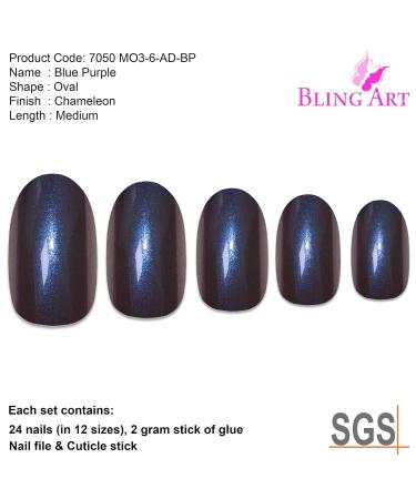 Buy Bling Art Blue Purple Chameleon False Nails - 24 Oval Medium Tips with Glue for Stunning Manicures - International Shipping Available - Buy Online on GoSupps.com