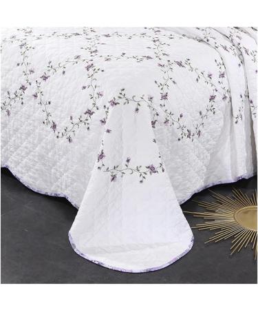 Scandinavian Embroidery Cotton Quilted Bedspread Bed Padded Quilt Blanket Blanket Home Bedspread Bedding Set 3PC Soft (White 104x92inch) - Buy Online on GoSupps.com