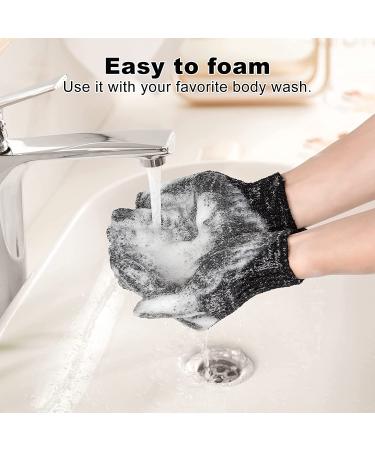 Bamboo Charcoal Exfoliating Bath Scrub Gloves - 4 Pack with Hanging Loops for Men and Women - Buy Online on GoSupps.com