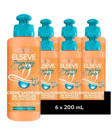 [SET OF 6] L'Oréal Paris Elsève - Curl Saver Cream - Leave-In Hair Care - Enriched with Castor Oil and Vegetable Glycerin - For Wavy to Curly Hair - Dream Long Curls - 200 ml