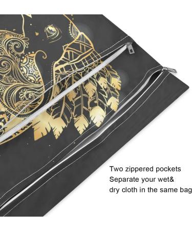 JUMBEAR Tribal Elephant Indain Vintage Black Wet Dry Bags Sets Waterproof Reusable Travel Beach Baby Cloth Diaper Wet Dry Bags Organizer with Two Zippered Pockets for Swimsuit and Gym 2PCS - Buy Online on GoSupps.com