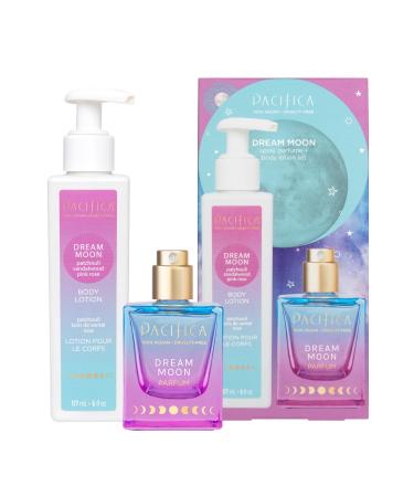 Pacifica Beauty Dream Moon Spray Perfume and Body Lotion Set Bath and Body Fragrances Sandalwood Pink Rose Patchouli Gift Set Clean Perfume Skin Care Vegan 6 fl oz and 1 fl oz (Set of 2)
