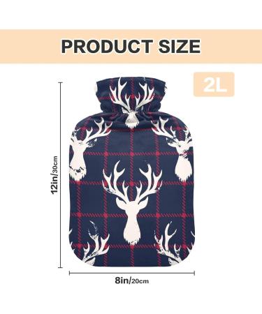 Odawa Hot Water Bottle with Deer - Checkered Velvet Cover for Pain Relief & Warm Comfort | 1L Christmas Deer Plaid - Buy Online on GoSupps.com