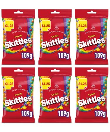6x Skittles Fruit Chewy Treat Size Sweets Treats 109g Kids Children Party Bags Multi Packs By Experts Supplies