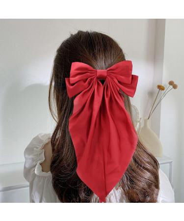 6 Pack Satin Big Large Hair Bows for Women Oversized Giant Bow Hair Clips French Barrette with Long Silky Ribbon Tail Lady Hairpin Ponytail Holder Bowknot Hair Accessories - Buy Online on GoSupps.com