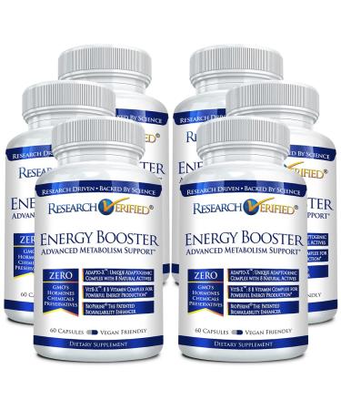 Research Verified Energy Booster - Natural Energy Support - 360 Capsules - Caffeine Free - B Vitamins and Adaptogens - 6 Month Supply