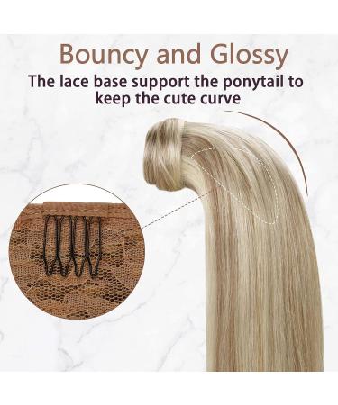 RUNATURE Ash Brown Highlighted Platinum Blonde Human Hair Ponytail Extension 12 Inch - Clip in Ponytail Hair Extension 70g - Straight Ponytail with Magic Paste - Buy Online on GoSupps.com