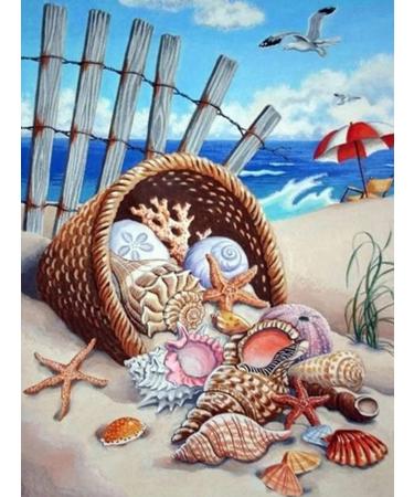 sowinmus Beach Diamond Painting Art Kits for Adults Kids Beginners  Conch 5D Full Drill Diamond Dots Paintings with Diamonds Gem Art Kits for DIY Crafts (11.8 x 15.7 inch) Blue