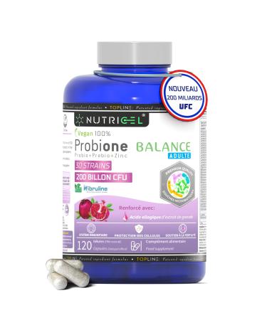 Probiotique flore intestinale - 200 Milliards UFC/Jour - 30 souches bact riennes 120 G lules Gastro-r sistantes. Probiotiques et prebiotique avec Zinc Inuline et Extrait de Grenade. 100% V gan