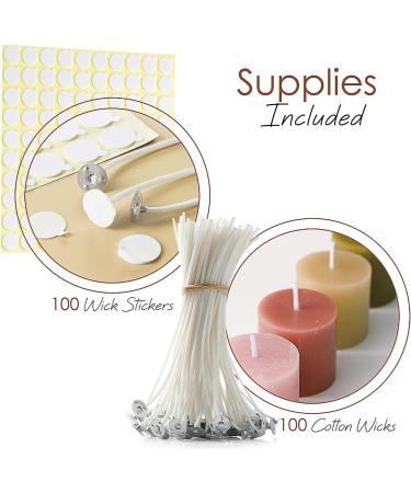 Hearth and Harbor 6-Inch Cotton Candle Wicks with Double-Sided Heat Resistant Stickers - 100 Pack for Candle Making - Buy Online on GoSupps.com