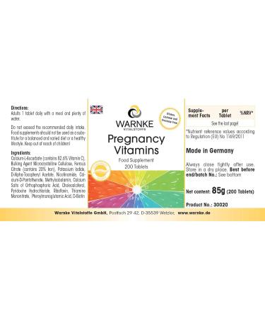 Vitamines pour femmes enceintes - avec 800 g d'acide folique - 200 comprim s pour 9 mois 13 micronutriments par comprim dosage s r | Warnke Vitalstoffe - Qualit des pharmacies allemandes - Buy Online on GoSupps.com