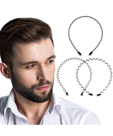 PROUSKY Metal Headband for Boy Men Unisex Hair Band Headbands Metal Black Head Band Spring Wavy Nonslip Elastic Hair Accessories for Men Women (Mix)