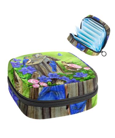 GIAPB Period Bag Sanitary Napkin Storage Bag Period Pouch Travel Makeup Bag Blue Birds Butterfly Flower Color4482
