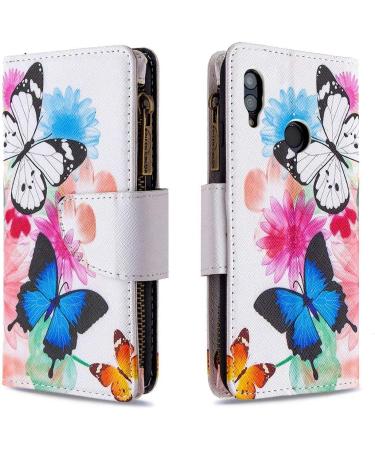 Buy Miago 9 Card Slots Leather Cover for Huawei Y6 2019 Colorful Butterfly Flower Zip Flip Wallet Case & Protective PU Leather Shell - Buy Online on GoSupps.com