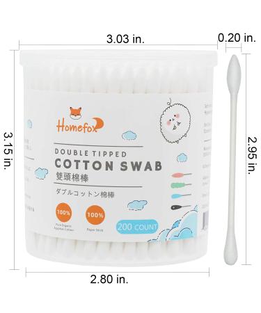 HOMEFOX Precision Pointed Cotton Swabs - 200 Count, Organic Double-Sided Buds, Chlorine-Free, Cruelty-Free, Soft & Gentle - White - Buy Online on GoSupps.com