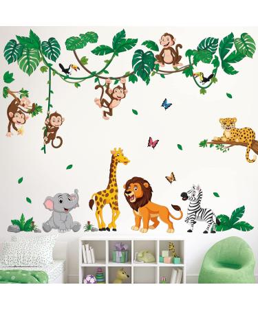 DECOWALL DSL-8069 Jungle Animals Cartoon Wall Stickers - Safari Decals for Nursery & Kids Room Wall Decor - Buy Online on GoSupps.com