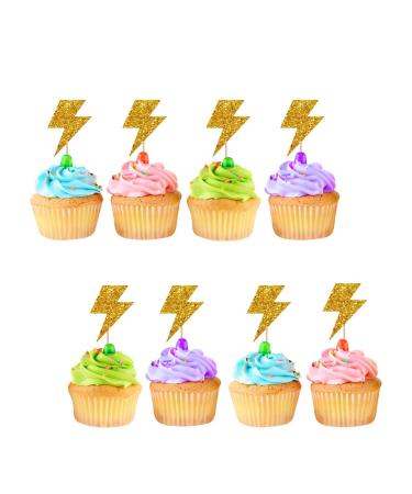 ROSTYAKZ 24pcs Lightning Cupcake Toppers for Baby Shower Lightning Sign Cupcake Toppers Gold Glitter Lightning Cake Decoration for Baby 1st Birthday Party Supplies