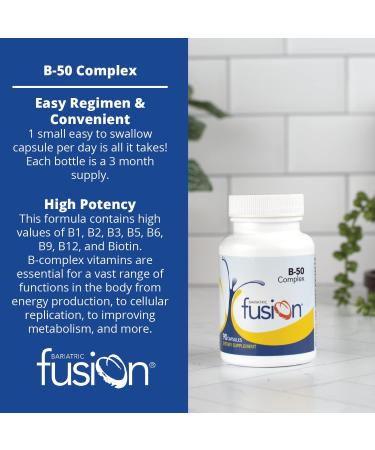 Bariatric Fusion Vitamin B-50 Complex | Easy to Swallow Capsules for Bariatric Patients | B50 with B1, B2, B3, B5, B6, B9, B12 & Biotin | 90 Count | 3 Month Supply - Buy Online on GoSupps.com