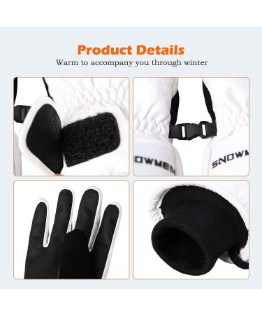 Winter Ski Snow Gloves | Touchscreen Waterproof Gloves for Men and Women | Large White - Buy Online on GoSupps.com