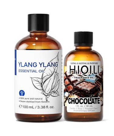 HIQILI 100ML Ylang-Ylang Essential Oil & 30ML Chocolate Fragrance Oil for DIY Diffuser