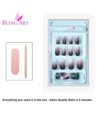 Shop Bling Art Red Brown Gel Ombre False Nails - 24 Premium Oval Artificial Nails with Glue - Perfect for Stunning Nail Art - Buy Online on GoSupps.com