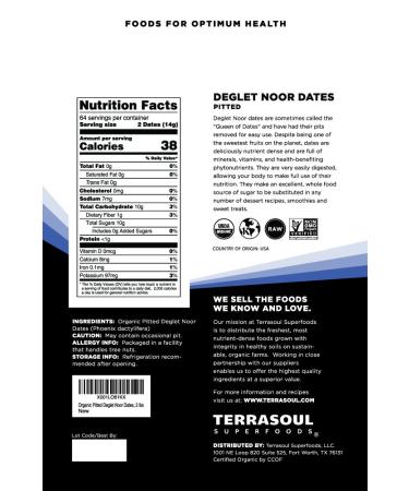 Organic Deglet Dates 2 lbs - Pitted Natural Sweetener | Terrasoul Superfoods - Buy Online on GoSupps.com