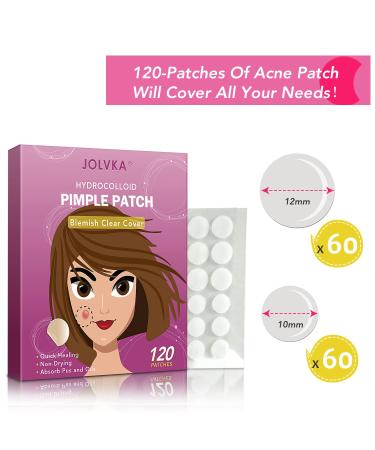 JOLVKA Acne Pimple Patch - 120 Hydrocolloid Plasters for Acne & Pimples - Effective Spot Treatment - Buy Online on GoSupps.com