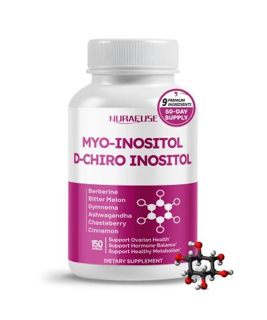 High Potency Myo-Inositol & D-Chiro Inositol with Chasteberry Cinnamon Bitter Melon & Gymnema Supports Optimal Hormone Balance Healthy Metabolism* Made in The USA 150 count (pack of 1)