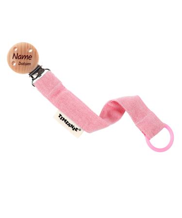 Timfanie pacifier holder | GIRL | baby pink | fabric ribbon/chain with engraving & adapter