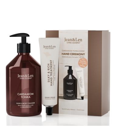Jean & Len Hand Ceremony Cardamom & Tonka, with Hand & Body Cleanser and Hand Treatment, High-Quality Gift Box, Gentle Spicy Fragrance, Packaging is FSC Certified, Vegan Gift Set