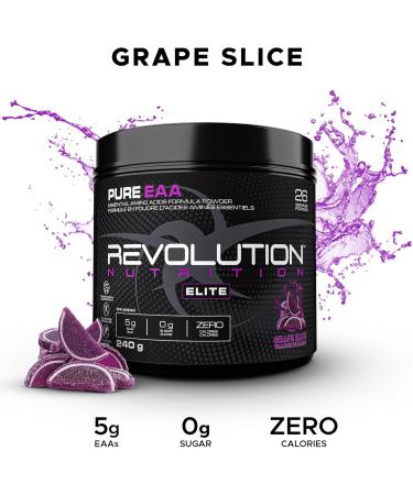 Revolution Nutrition Pure EAA Powder Essential Amino Acid Post Workout Zero Calorie Zero Sugar Gluten Free Enhanced with Electrolytes 5g EAAs 240 g 26 Servings (Grape Slice 0.53 Pound) Grape Slice 26 Servings (Pack of 1) - Buy Online on GoSupps.com