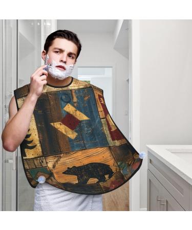 Wooden Plank Print Beard Bib Apron | Non-Stick Hair Catcher for Men | Perfect Shaving Gift | One Size Black - Buy Online on GoSupps.com