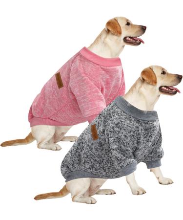 Shop Hualisiji 5XL Dog Sweater for Large Dogs | Warm & Lightweight Pink+Gray Sweatshirt - 2PCs - Buy Online on GoSupps.com